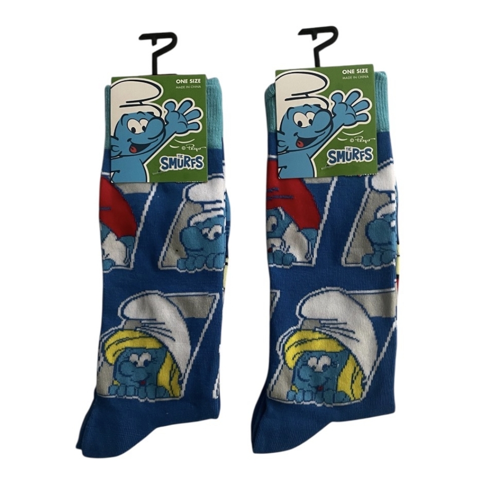 The Smurf Funny Cartoon Retro Socks Size 7-12 (2-Pairs)